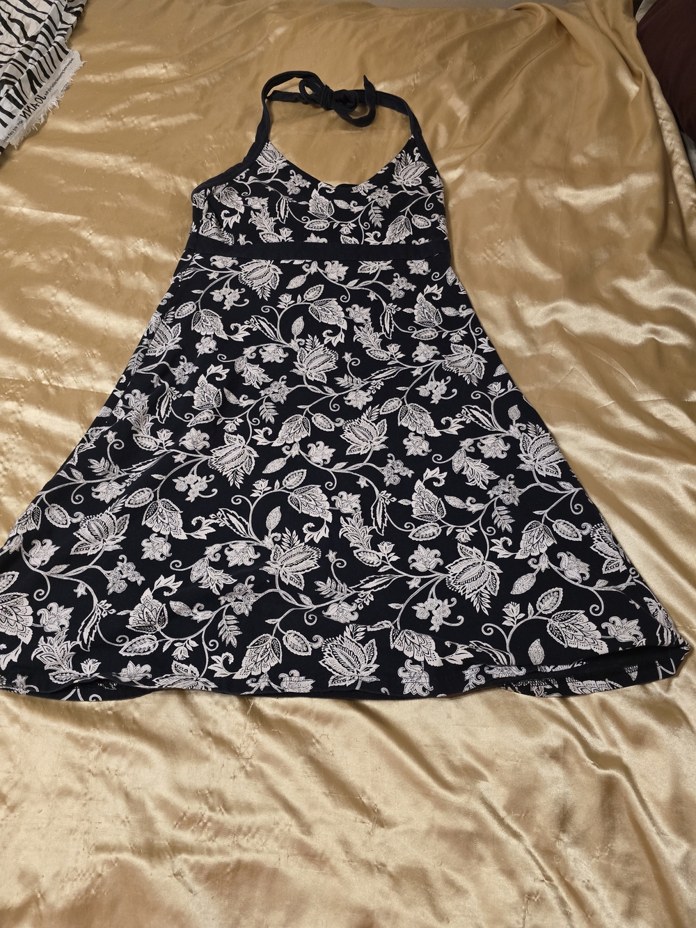 Halter Neck Black and White Floral Kids Dress